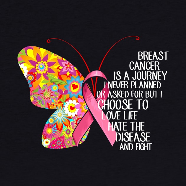 Butterfly Ribbon Breast Cancer Warrior Fight by Merricksukie3167